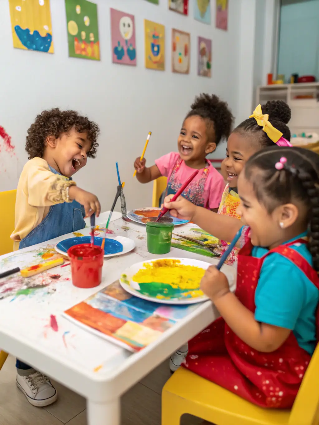A photo of children from the local rural community happily participating in an art workshop organized by LES ZARBIS Z’ARTS, showcasing their creativity and engagement.